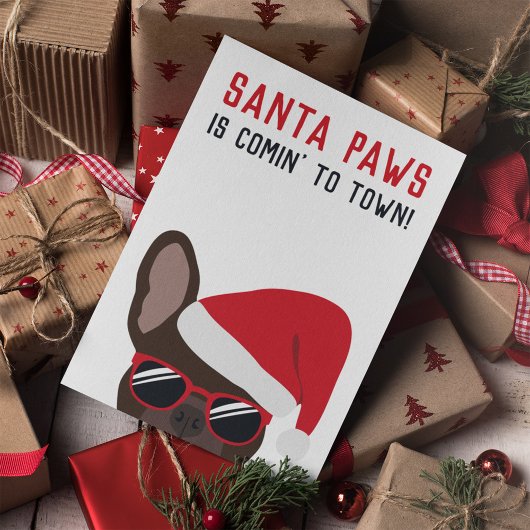 Santa Paws Kerstbruine Franse bullehond Kaart