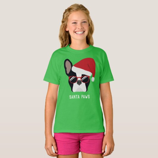 Santa Paws-kerstbullehond T-shirt (Voorkant volledig)