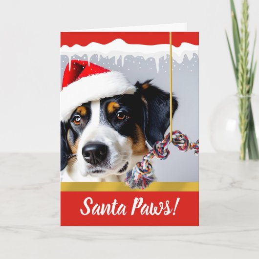Santa Paws Kersthond in de sneeuw Feestdagen Kaart (Voorkant)