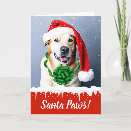 Santa Paws Kersthond in de sneeuw Feestdagen Kaart (Voorkant)