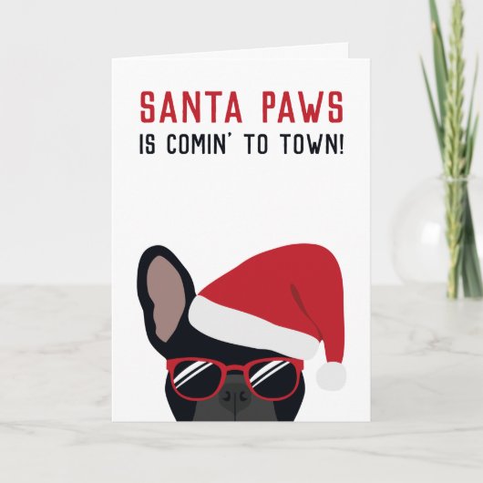 Santa Paws Kerstmis Black Bulldog Kaart (Voorkant)