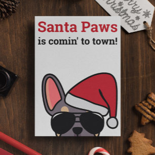 Santa Paws Kerstmis Lila Tan French Bulldog Kaart