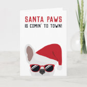 Santa Paws Kerstwitte bullehond Kaart (Voorkant)
