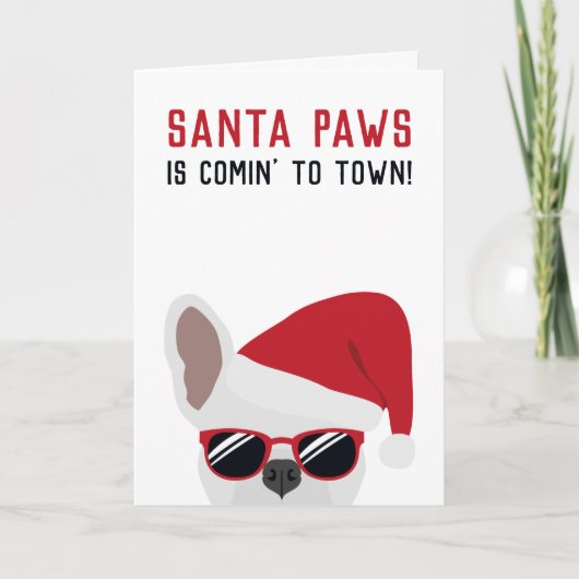 Santa Paws Kerstwitte bullehond Kaart (Voorkant)