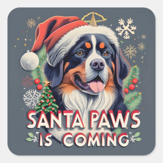 Santa Paws komt aan met Berner hondenkerst Vierkante Sticker (Voorkant)