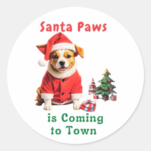 Santa Paws komt naar de stad feestelijke huisdier Ronde Sticker (Voorkant)