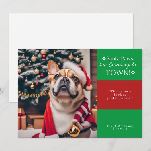 Santa Paws komt naar de stad! Grappige hond foto Feestdagenkaart (Voorkant / Achterkant)