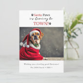 Santa Paws komt naar de stad! Hond foto Kerstmis Feestdagenkaart (Staand voorkant)