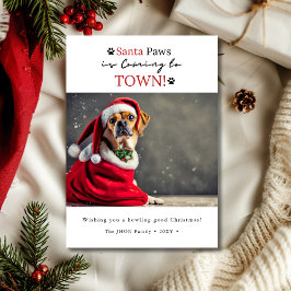 Santa Paws komt naar de stad! Hond foto Kerstmis Feestdagenkaart