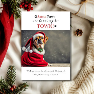 Santa Paws komt naar de stad! Hond foto Kerstmis Feestdagenkaart