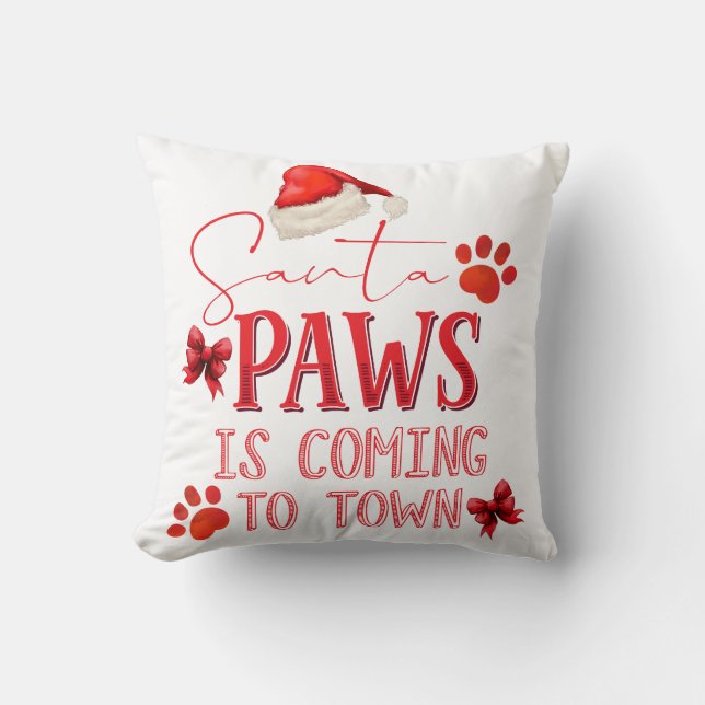 Santa Paws komt naar de stad kerst typografie Kussen (Voorkant)