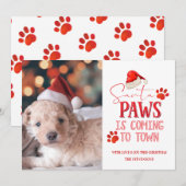 Santa Paws komt naar de stad kerstfoto Feestdagenkaart (Voorkant / Achterkant)