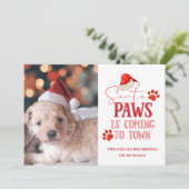 Santa Paws komt naar de stad kerstfoto Feestdagenkaart (Staand voorkant)