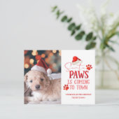 Santa Paws komt naar de stad kerstfoto Feestdagenkaart (Staand voorkant)