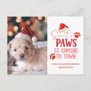 Santa Paws komt naar de stad kerstfoto Feestdagenkaart
