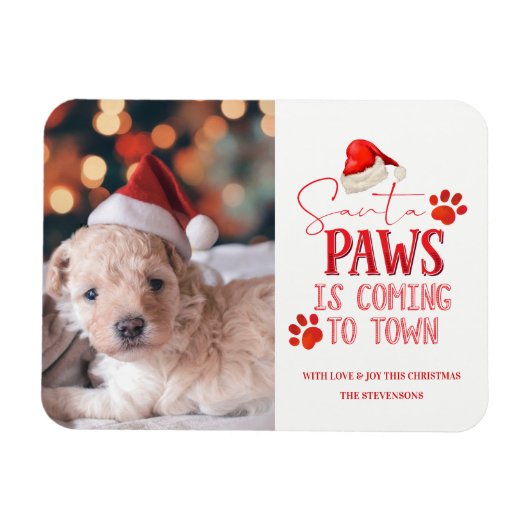 Santa Paws komt naar de stad kerstfoto Magneet (Horizontaal)
