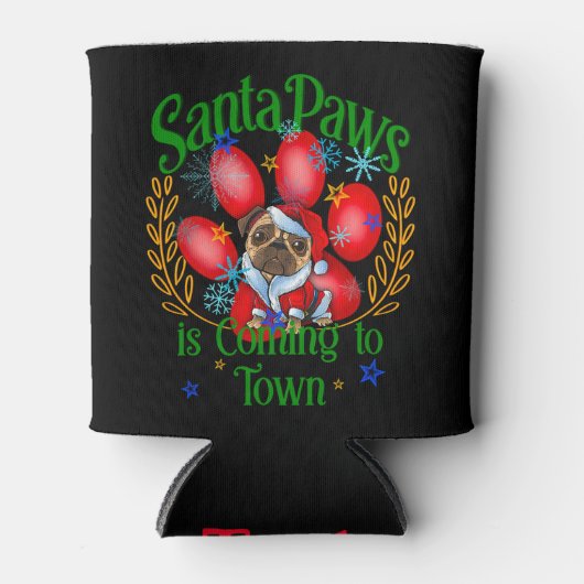 Santa Paws komt naar de stad, Pug Santa Xmas Blikjeskoeler (Voorkant)