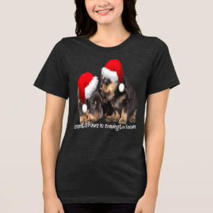 Santa Paws Komt naar de Stad Schattige Rottweiler  Tri-Blend Shirt