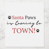 Santa Paws komt naar Town Funny Dog Wine Label Wijn Etiket (Enkel label)