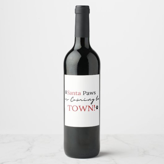 Santa Paws komt naar Town Funny Dog Wine Label Wijn Etiket (Voorkant)