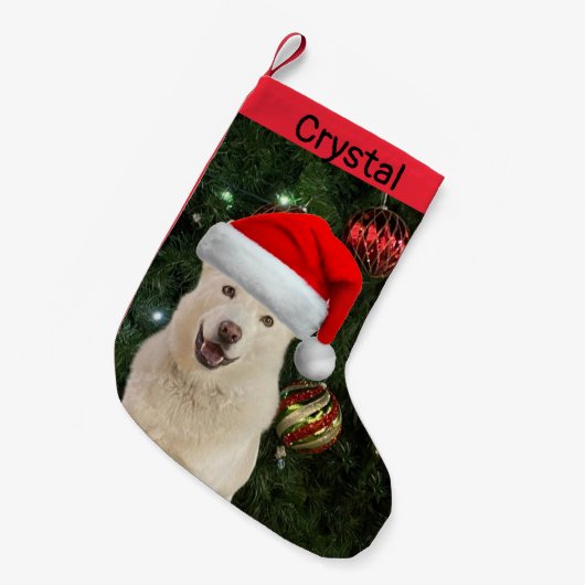 Santa Paws - Kristal de Husky Dog gepersonaliseerd Kleine Kerstsok (Voorkant (Hangend))