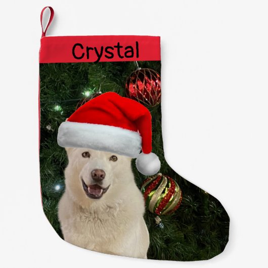 Santa Paws - Kristal de Husky Dog gepersonaliseerd Kleine Kerstsok (Voorkant)