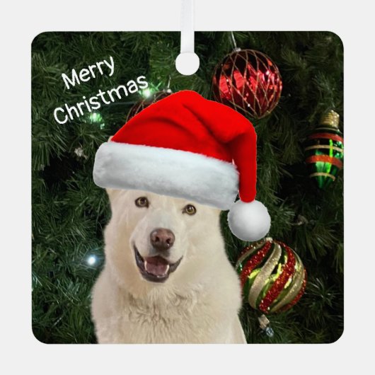 Santa Paws - Kristal de Husky Dog gepersonaliseerd Metalen Ornament (Voorkant)