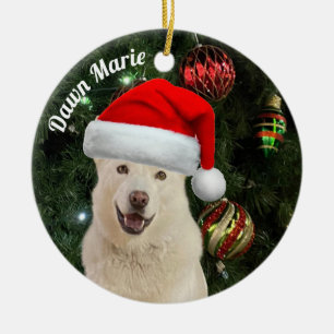 Santa Paws - Kristal de Husky Dog persoonlijke O Keramisch Ornament