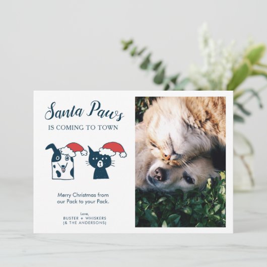 Santa Paws | Kute Pet met kerstfoto Feestdagenkaart (Staand voorkant)