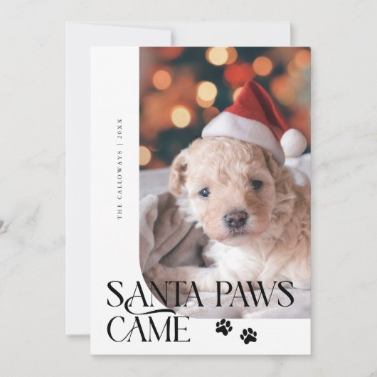 Santa Paws Kwam Hond Foto Witte Kerst Feestdagenkaart (Voorkant)