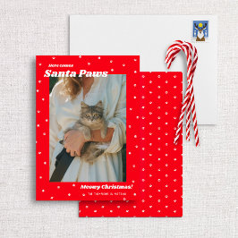 Santa Paws Meowy kerstfeestdag — Kat-fotokaart Kaart