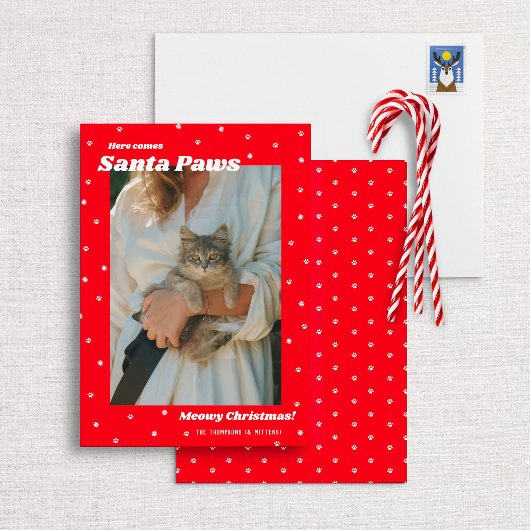 Santa Paws Meowy kerstfeestdag — Kat-fotokaart Kaart