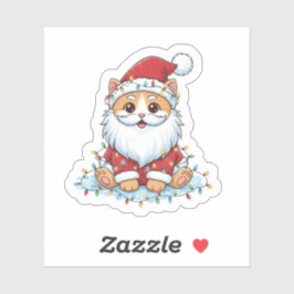 Santa Paws Mooie Kat in Kerstman Kostuum Kerstmis Sticker