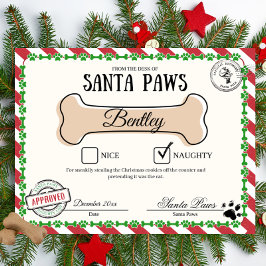 Santa Paw's Naughty List-certificaat voor honden Poster