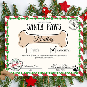 Santa Paw's Naughty List-certificaat voor honden Poster
