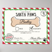 Santa Paw's Naughty List-certificaat voor honden Poster (Voorkant)