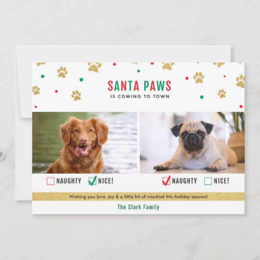 Santa Paws Naughty of Nice Two Dog Photo Card Feestdagenkaart (Voorkant)