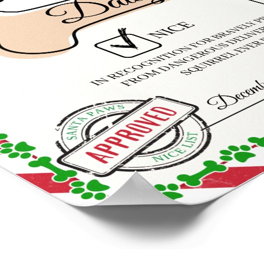 Santa Paw's Nice List Certificaat voor Honden Poster (Hoek)