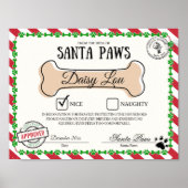 Santa Paw's Nice List Certificaat voor Honden Poster (Voorkant)