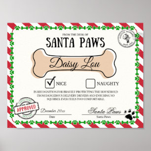 Santa Paw's Nice List Certificaat voor Honden Poster