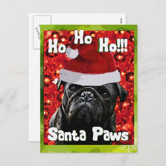 Santa Paws PUG Feestdagenkaart (Voorkant / Achterkant)