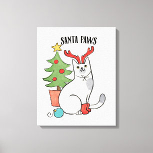 Santa Paws   rendierkat Canvas Afdruk