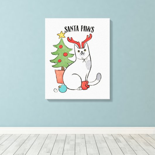 Santa Paws | rendierkat Canvas Afdruk (Insitu (Houten vloer))