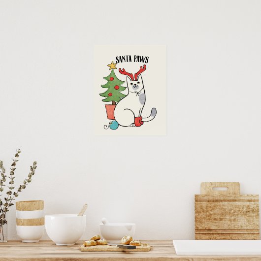 Santa Paws | rendierkat Poster (Keuken)