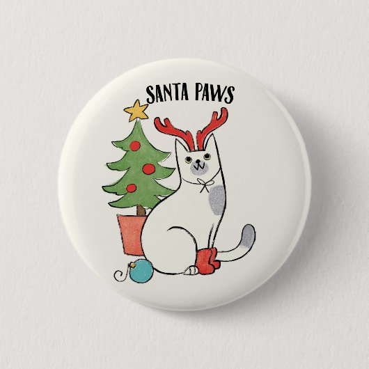 Santa Paws | rendierkat Ronde Button 5,7 Cm (Voorkant)