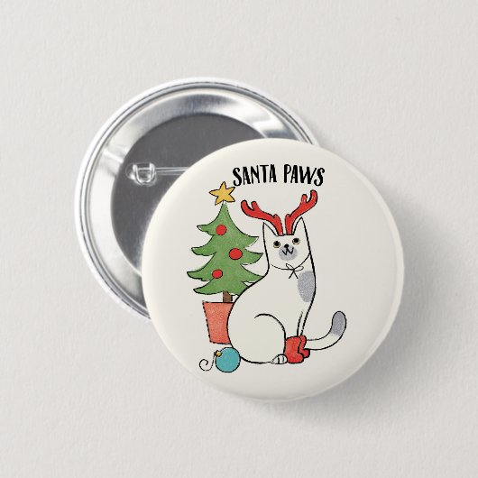 Santa Paws | rendierkat Ronde Button 5,7 Cm (Voorkant /achterkant)