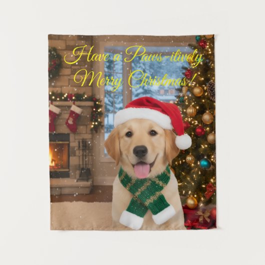 Santa Paws Retriever Christmas Tapestry Wall Art Wandkleed (Voorkant)