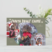Santa Paws Sage Green Dog Foto Vakantie Kaart (Staand voorkant)