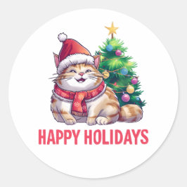 Santa Paws Says Happy Holidays Ronde Sticker