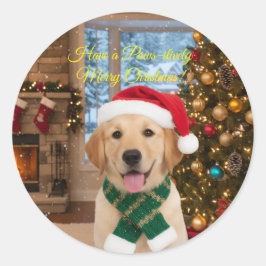 Santa Paws Schattige Golden Retriever Kerst Vakant Ronde Sticker